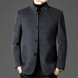 爸爸装中年男式羊毛大衣商务休闲加厚毛呢夹克外套男秋冬新款风衣