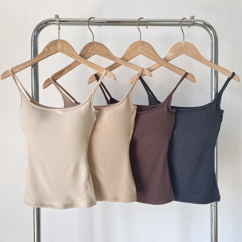 Pure Wish with Chest Pad Small Sling Scrub Vest Women's Autumn Slim-fit Tight Long Inner Brown Base Shirt Top