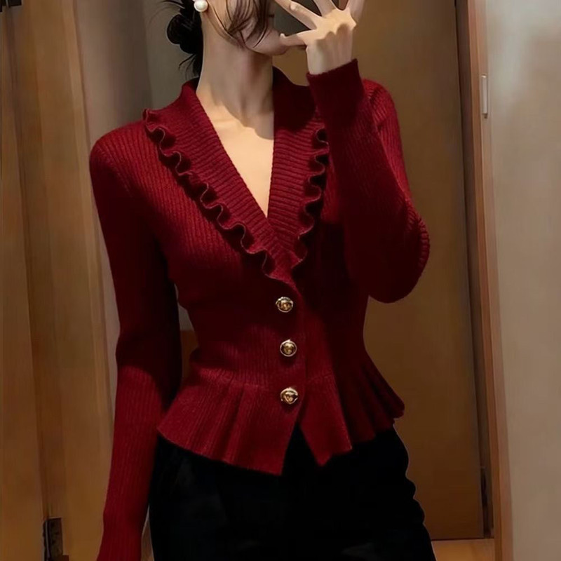 Autumn New Style Gentle Design Lace Knit Sweater Set for Women, Autumn New Slim-Fit Top and Half Skirt