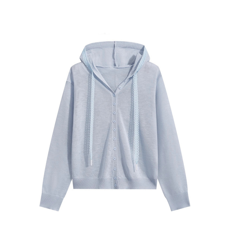 Lace Ribbon Knitted Sun Protection Jacket Women's Summer Korean Style Niche Hooded Thin Cardigan Top Lace Ribbon Knitted Sun Protection Jacket Women's Summer Korean Style Niche Hooded Thin Cardigan Top
