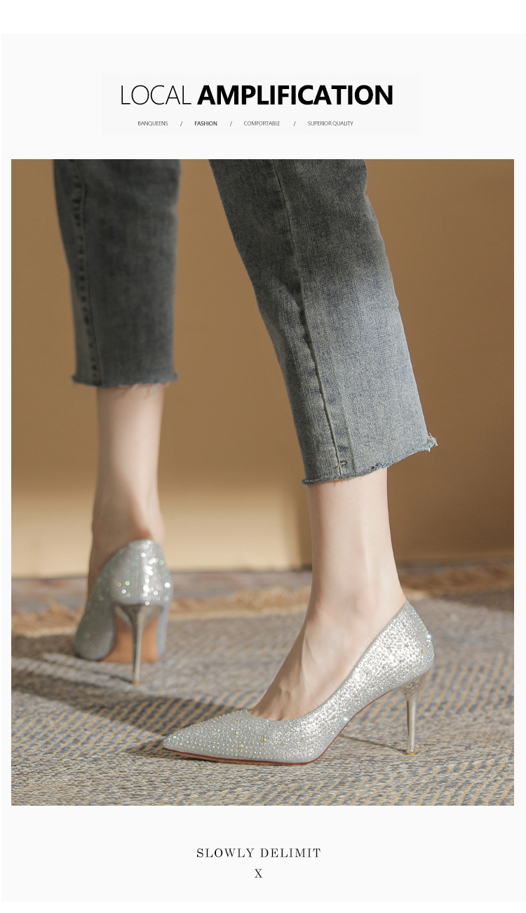 2024 New Water Diamond High Heels Women's Wedding Shoes New Versatile Bright Diamond Women's Shoes Hot Diamond Pointed Thin Heel Shoes_voghion.com