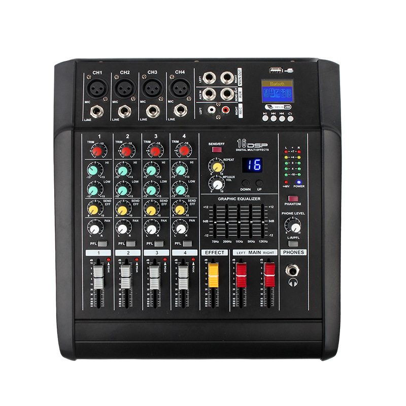 Mezclador amplificador de potencia de 4 canales, mezclador de DJ de 500 W, equipo de escenario, mezclador de computadora, transmisión en vivo móvil, grabación Bluetooth