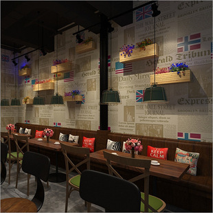 American Retro English letter wallpaper nostalgic personality poster old newspaper clothing store Bar Cafe wallpaper