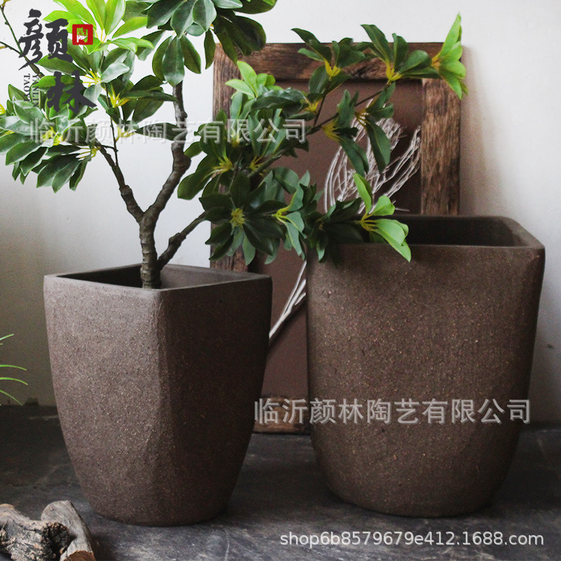 Cuadrado boca redondo fondo maceta de cerámica gruesa arena púrpura ventilación de cerámica interior balcón verde decoración maceta de gran calibre combinación maceta