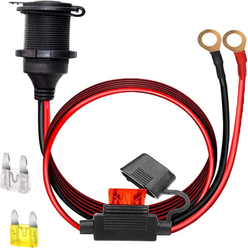 12V/24V car and motorcycle modification: waterproof threaded socket to O-ring terminal extension cable for cigarette lighter, for use in vehicles 12V/24V car and motorcycle modification: waterproof threaded socket to O-ring terminal extension cable for cigarette lighter, for use in vehicles