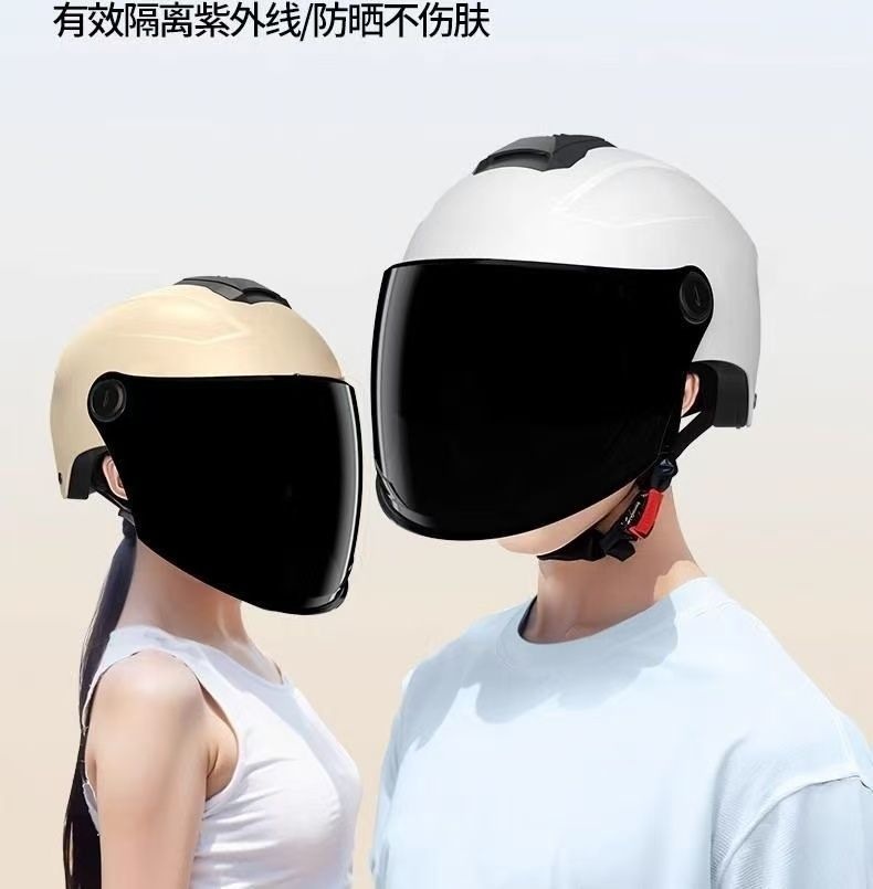 Durable dual-lens electric vehicle helmet, breathable unisex motorcycle half helmet, summer sun protection, all-season safety helmet