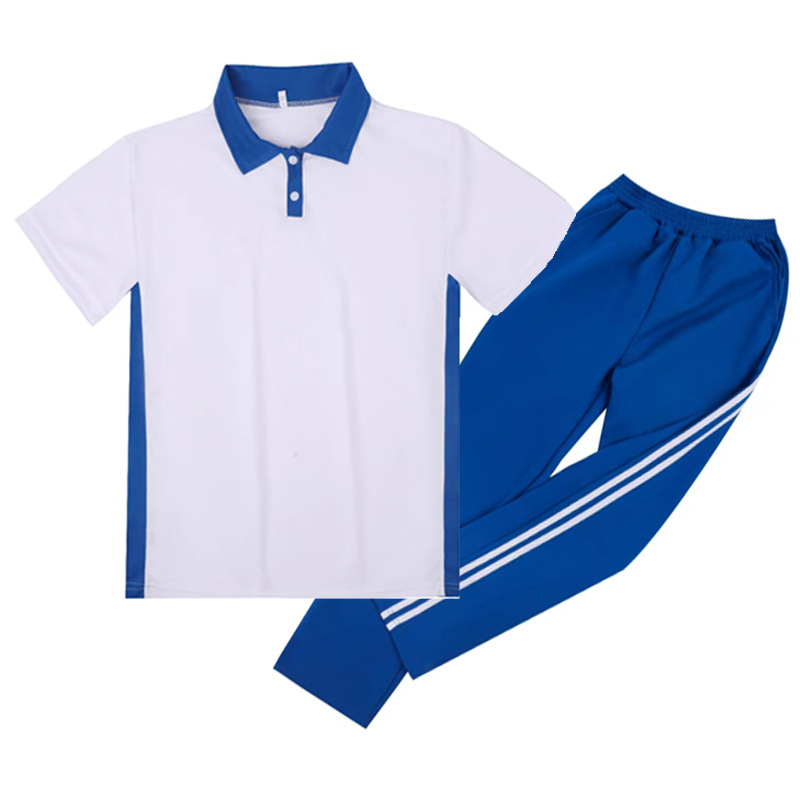 학교 교복은 초 · 중등 학생 봄 · 여름 남녀 대학 파란색과 흰색 티셔츠 반팔 바지 학생 교복 BI SONG ZHIHE 세트