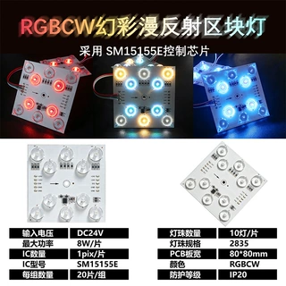 SM15155E 10灯 RGBCW漫反射区块灯 SPI幻彩 2700K 6500K90显高亮