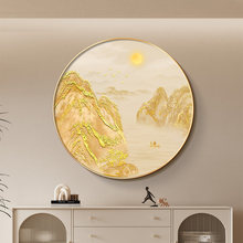 日照金山玄关装饰画背有靠山入户画正对门旺运山水画圆形茶室壁画
