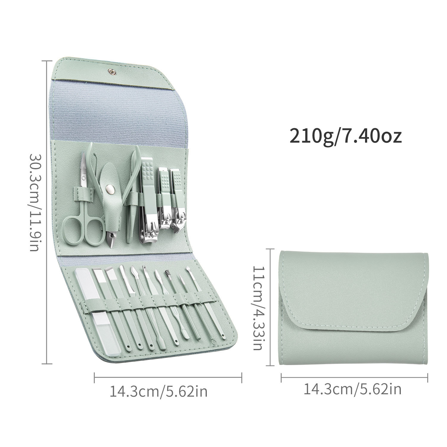 Matcha verde 16 unidades cortaúñas traje de acero inoxidable cortaúñas traje conjunto completo cortaúñas herramientas de uñas