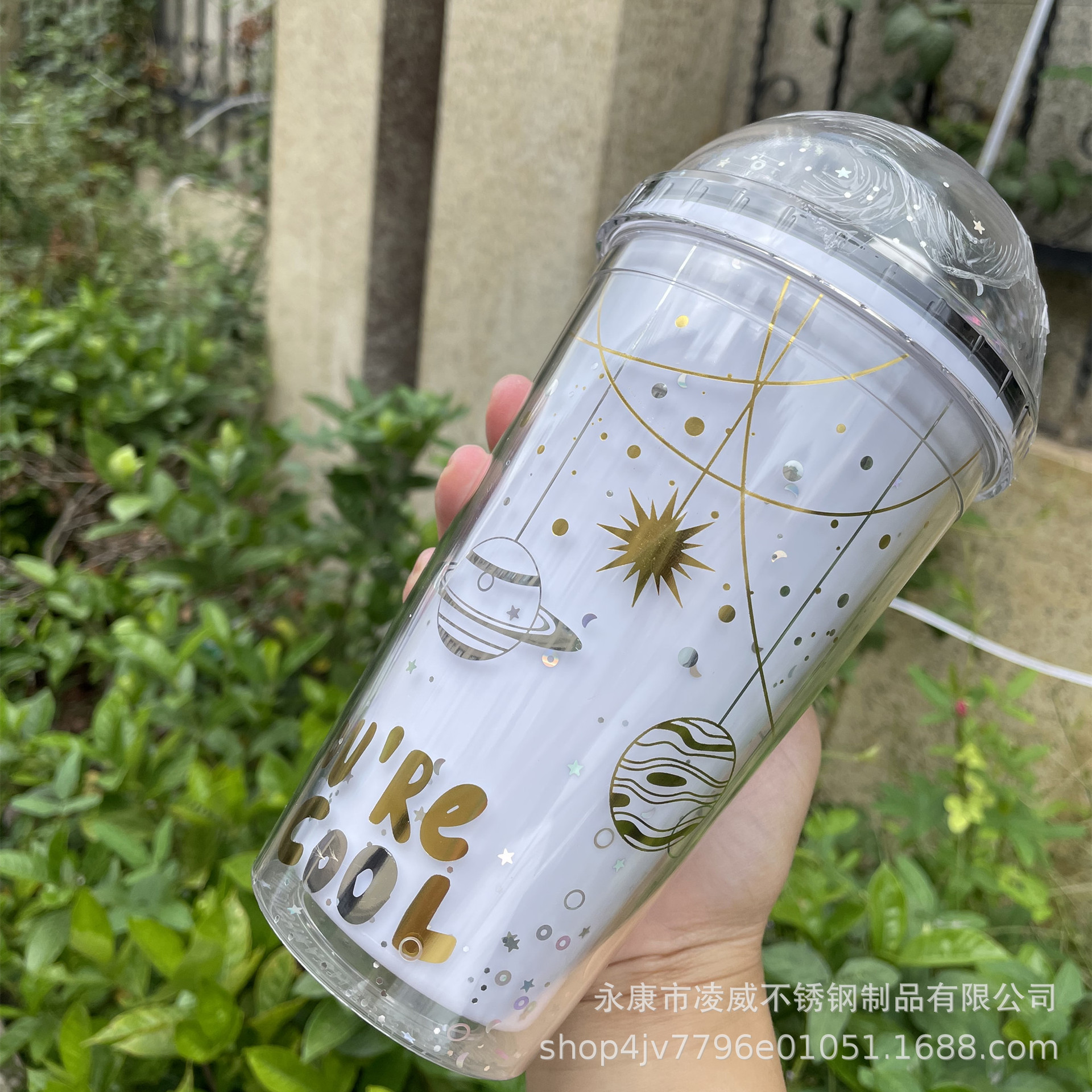 Taza de paja de plástico corazón femenino lindo taza de paja simple 450ml taza de bebida nueva historieta astronauta mujer S taza de agua