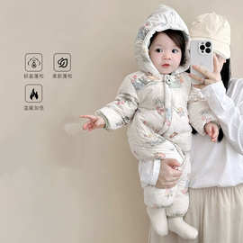 棉服婴儿加绒连体衣宝宝冬季外出外出服新生儿哈衣加厚冬装衣服潮