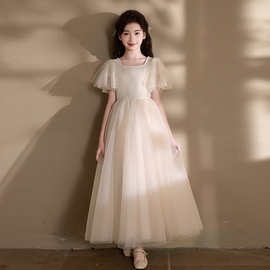 儿童礼服女童婚纱裙中大童钢琴演奏主持人大提琴演出服生日晚礼服