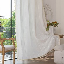 跨境专供北欧小清新白棉麻窗帘纯色棉麻纱半透光卧室客厅落地窗帘
