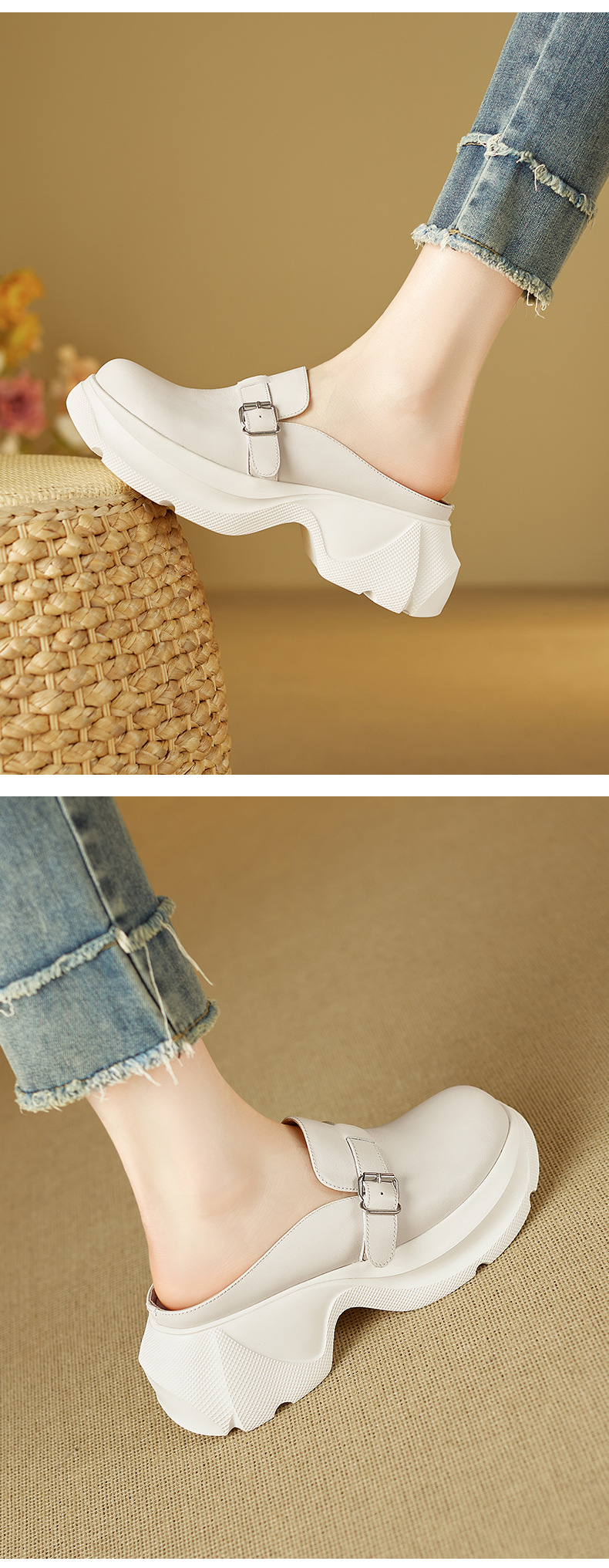 Dép sandal nữ mũi nhọn da bò thật đế dày gót cao 7 cm — đen chi tiết 8