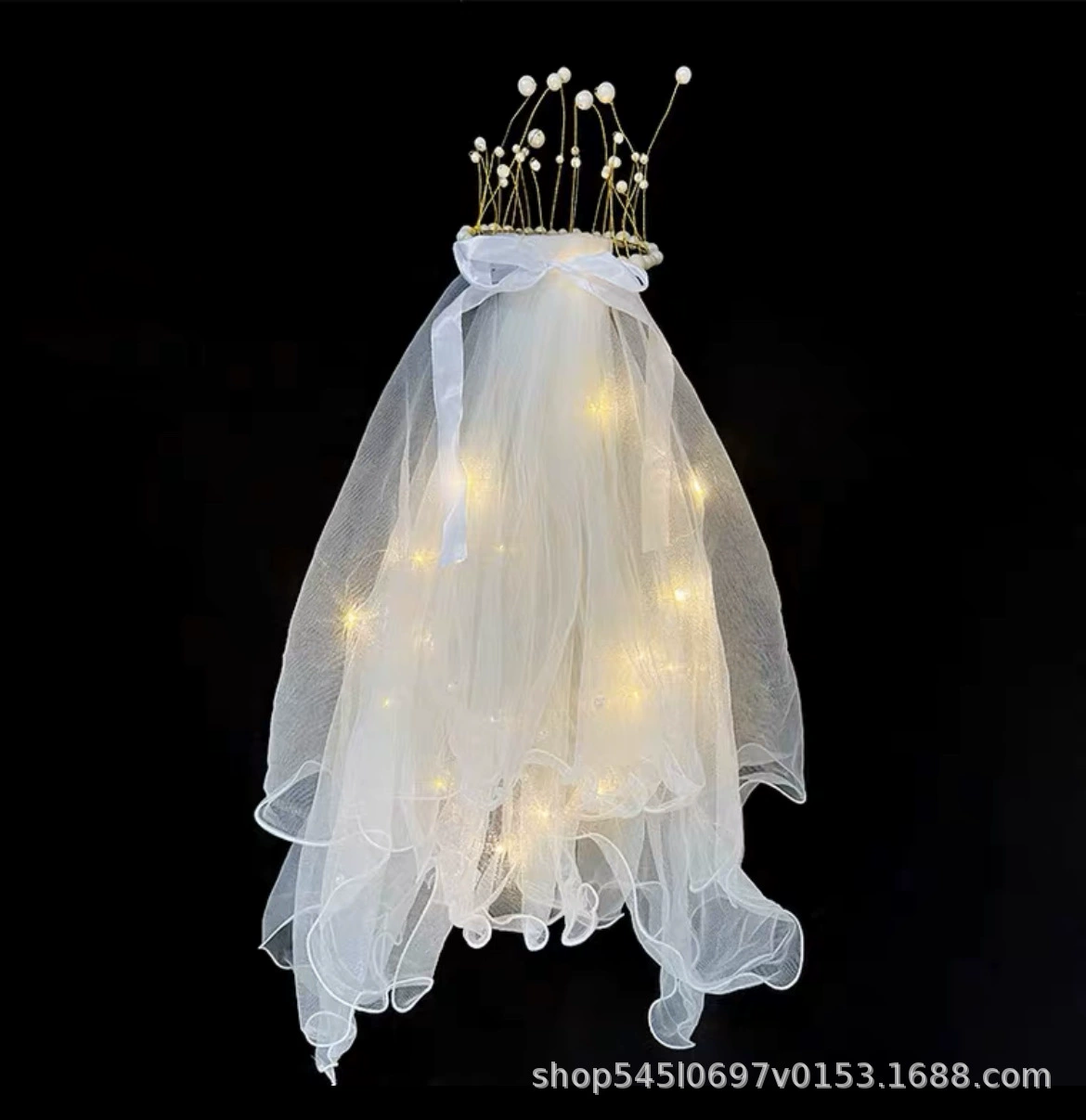 Flashing hair accessory from pearl, tiara with tassels, internet celebrity