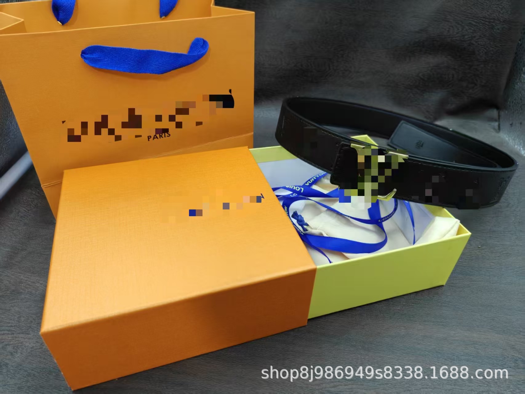 Black printed gold buckle