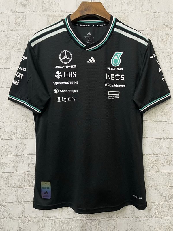 ⚘Mercedes AMG 2025 F1奔驰梅赛德斯黑色polo衫车手白色短袖翻领|undefined