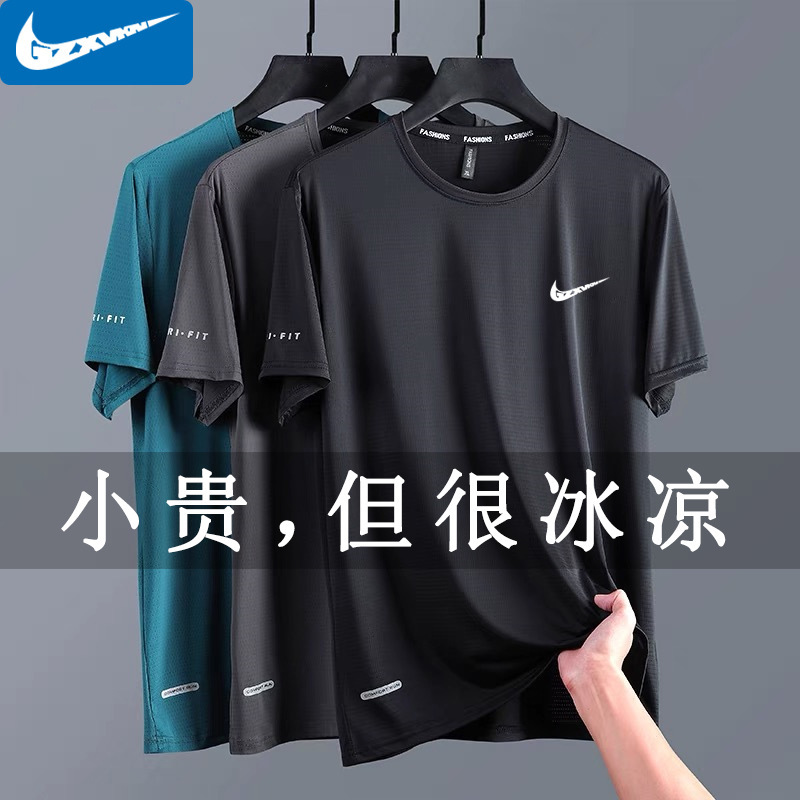 Drop Shipping Brand Short-sleeved T-shirt Men's Summer Round Neck Comfortable Casual Versatile Top Ice Silk Thin Quick-drying
