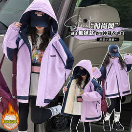 织里童装女童秋冬款连帽冲锋衣加厚夹棉保暖外套2025新款三合一洋