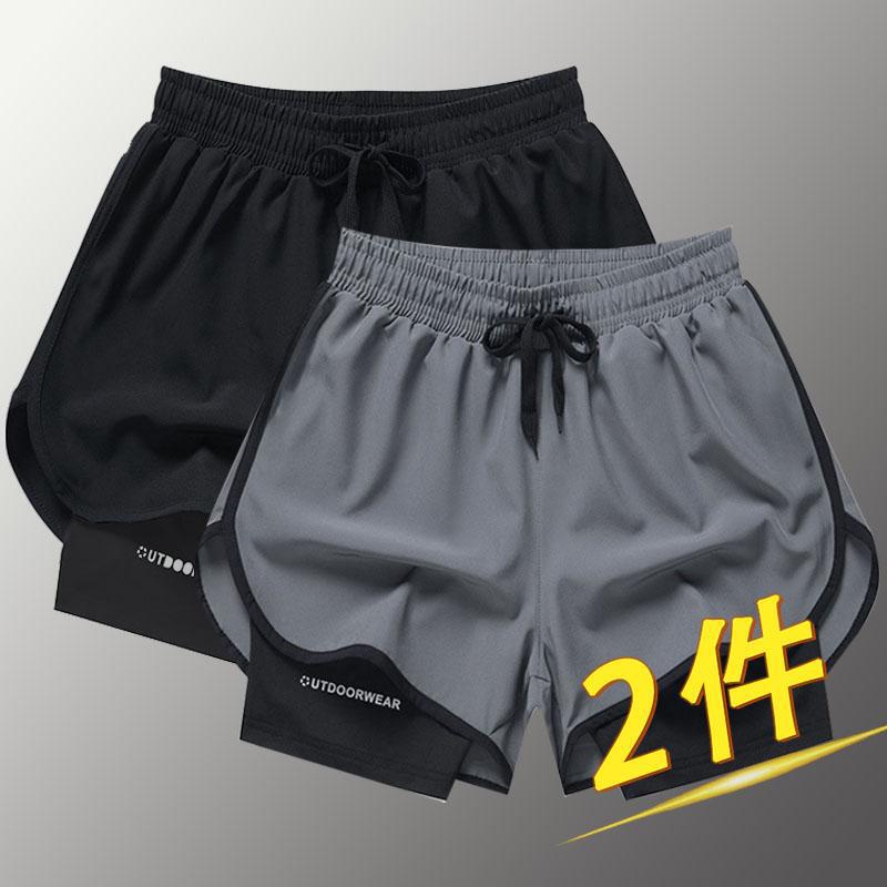 Men's American-Style Casual Running Shorts with Lining, Faux Two-Piece Training Anti-Exposure Three-Point Basketball Casual Shorts