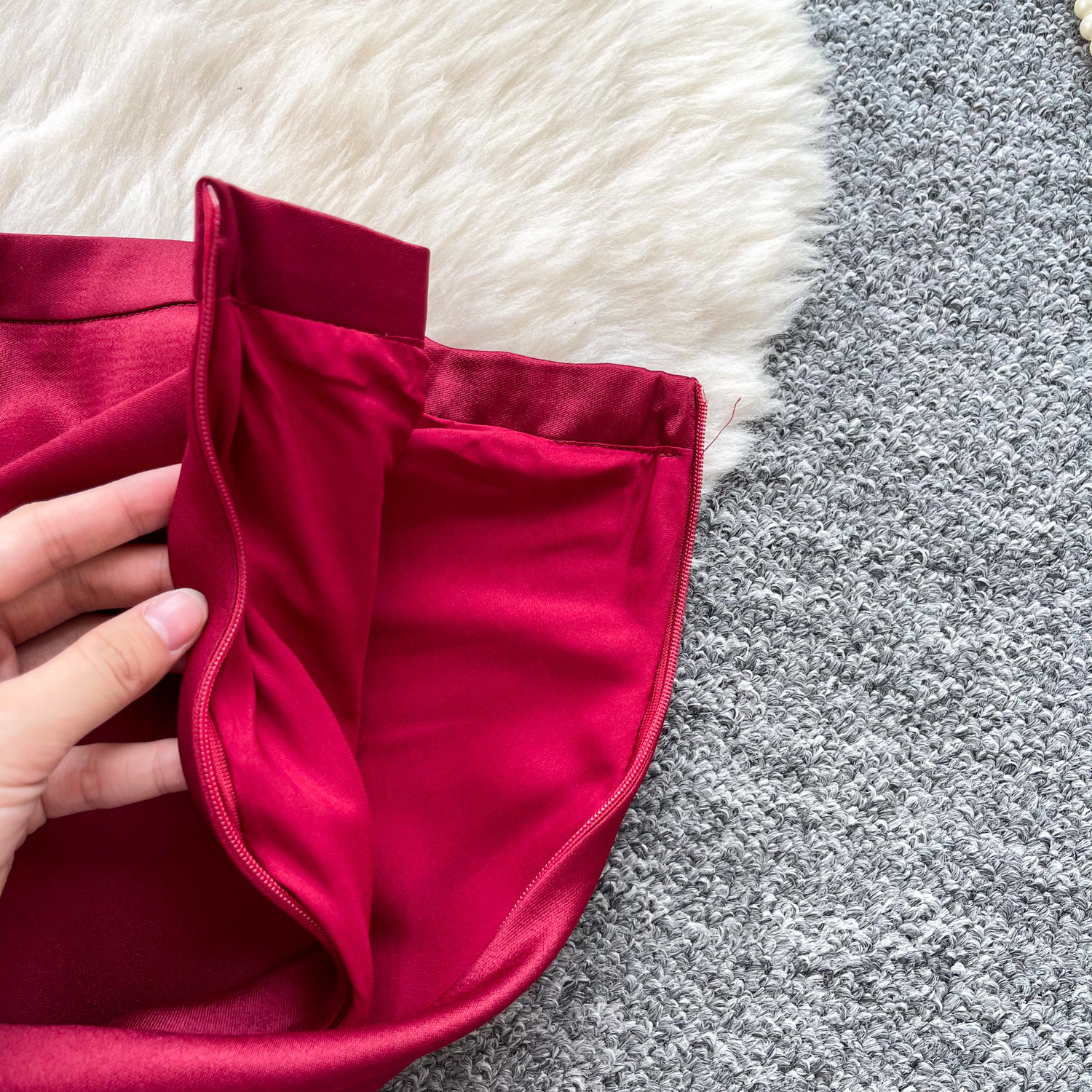 Women's Wine Red Bubble Sleeve Blouse And High-Waist Skirt Set - Elegant Office Wear Two Piece Outfit For Summer_ecoleips.com