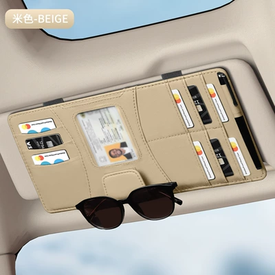 Storage Card Box, Car Glasses Clip/Bill Clip - beige