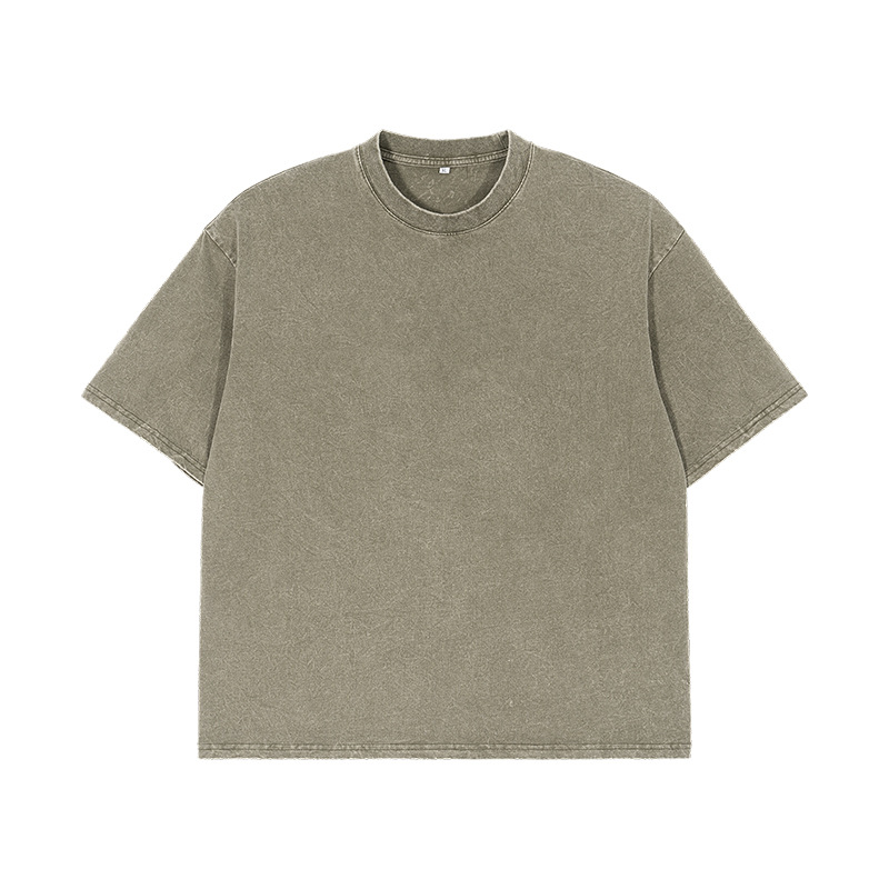ETAI Hombre| Marca de tendencia transfronteriza pesada lavada con agua para hacer viejas camisetas retro estadounidenses de color sólido sueltas de hombro para hombres mangas cortas image 9