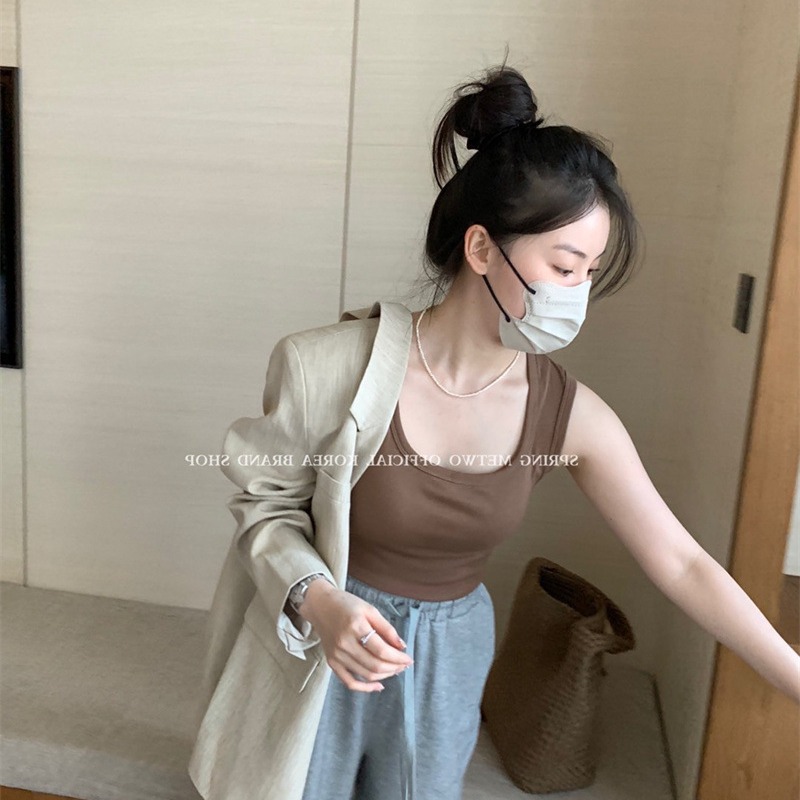 METWO cóncavo cuello negro con coaster chaleco camisola verano pecho grande corto casual temperamento superior desgaste exterior desgaste interior