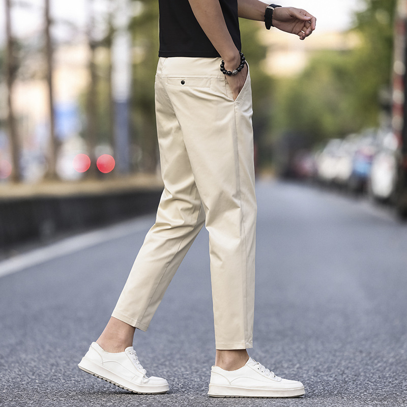 Men's Semi-Elastic Nine-Point Pants, Slim Straight Fit, Summer Thin Style, Stretchy Versatile Casual Pants for Men Men's Semi-Elastic Nine-Point Pants, Slim Straight Fit, Summer Thin Style, Stretchy Versatile Casual Pants for Men
