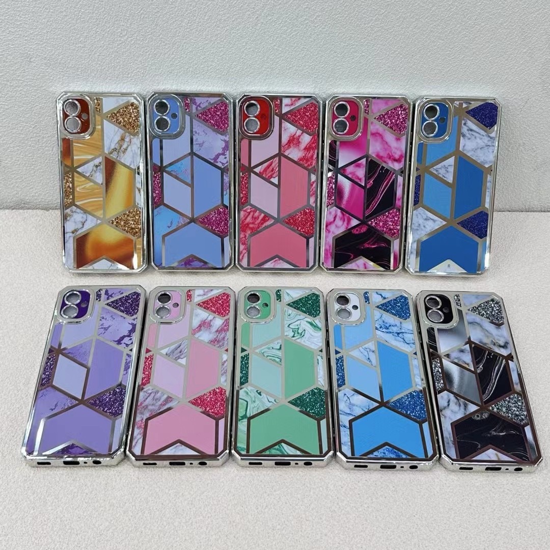 Applicable to Africa Model infinixSMART Electroplated Glass Geometry Dali iPhone16 Stone Bronzing Phone Case