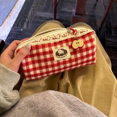 少女心格子碎花笔袋学院风可爱蕾丝小红书同款笔袋学生文具
