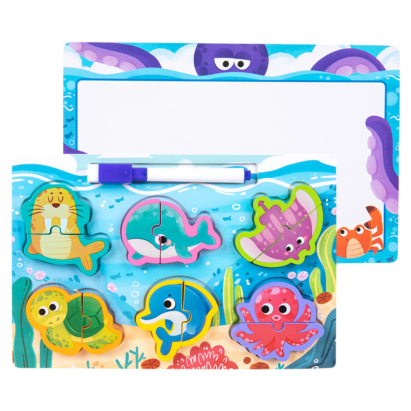 Wooden Cross-border Children's Early Education Animal Matching Jigsaw Puzzle Drawing Board Building Blocks Toy Puzzle Grab Board Assembled Panel