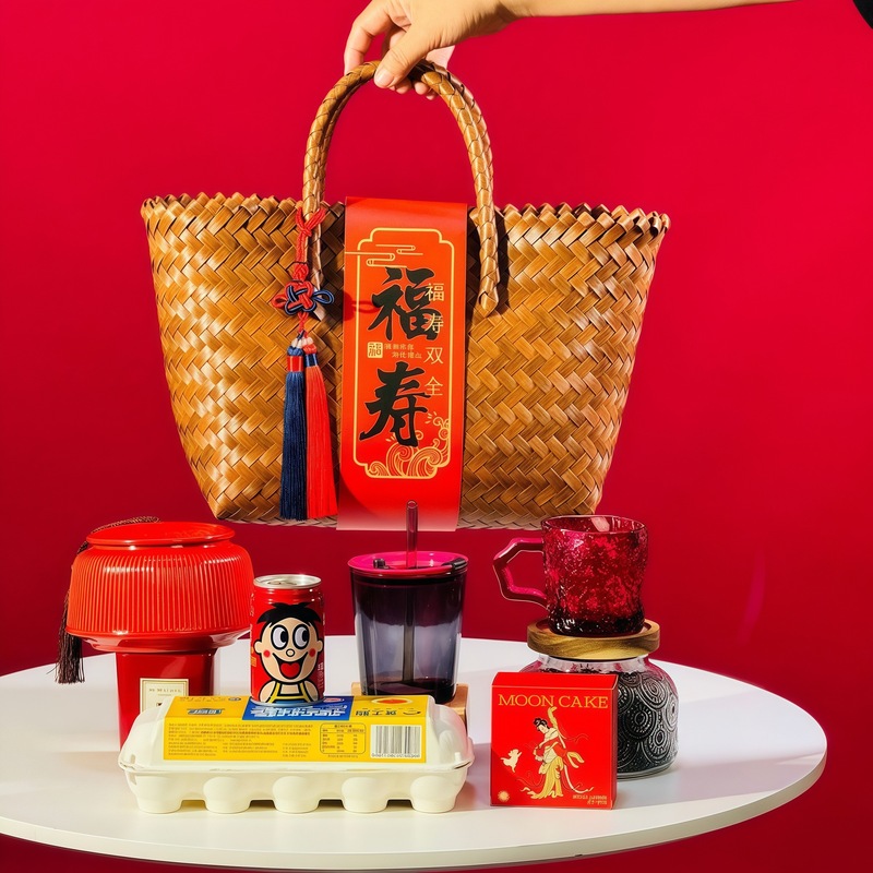 新しい中国風のウェディングギフト包装コンパニオンギフトバッグ新築祝い満月中秋節ギフトボックス織ハッピーイベントバスケット|undefined