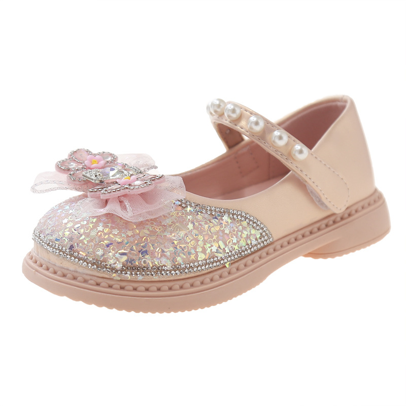 Zapatos de cuero de niñas princesa de niños zapatos de cristal de otoño 2025 nuevos zapatos casuales de niñas zapatos de espectáculo de diamantes de niñas