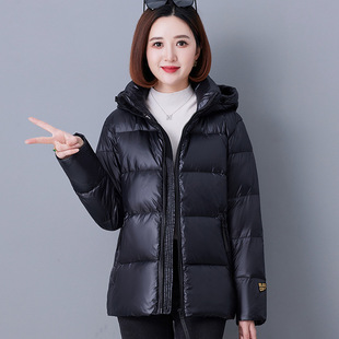 Black Down Jacket Women's short new winter fashionable western style small Korean style stand collar white duck down coat Xuan Yun