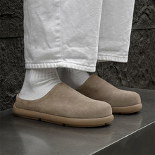 新款外穿包头拖鞋男休闲春季大码绒面懒人一脚蹬半拖鞋45789-J