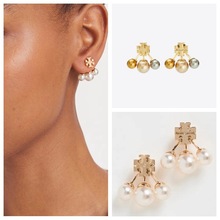 欧美时尚饰品 人造珍珠水晶珍珠前后式耳钉耳环 两色
