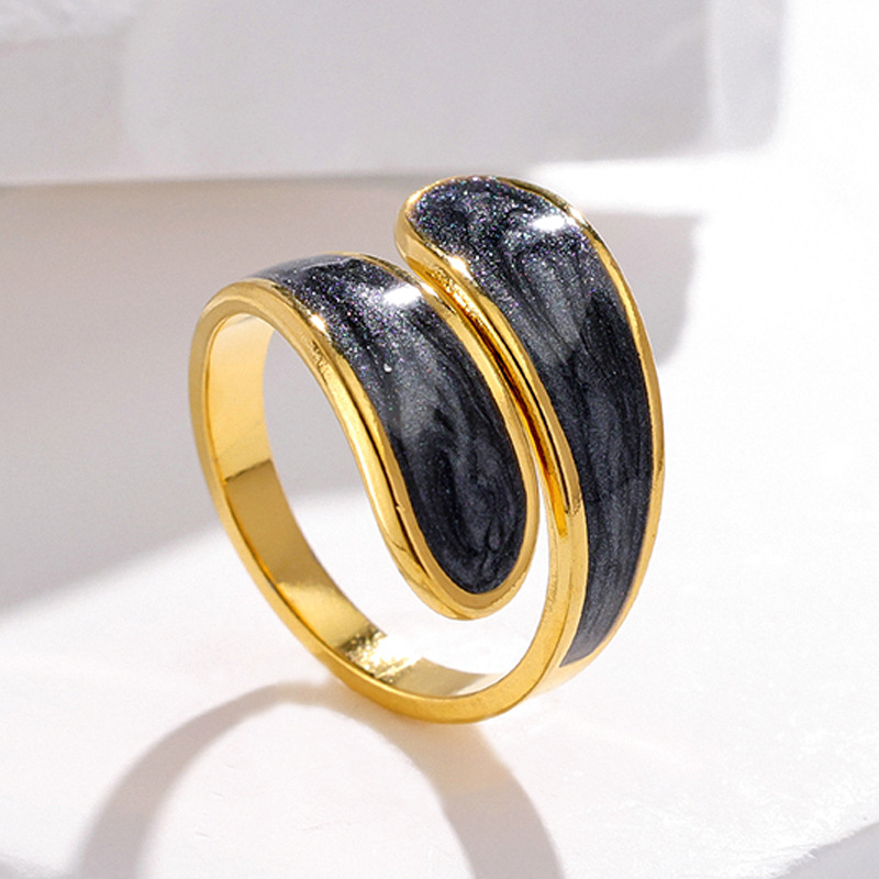 304 Stainless Steel Material Color Block Pattern Women'S Gender PVD Coated Real Gold Plated Color Block Stainless Steel Fashion Waterproof Non Tarnish Open Ring