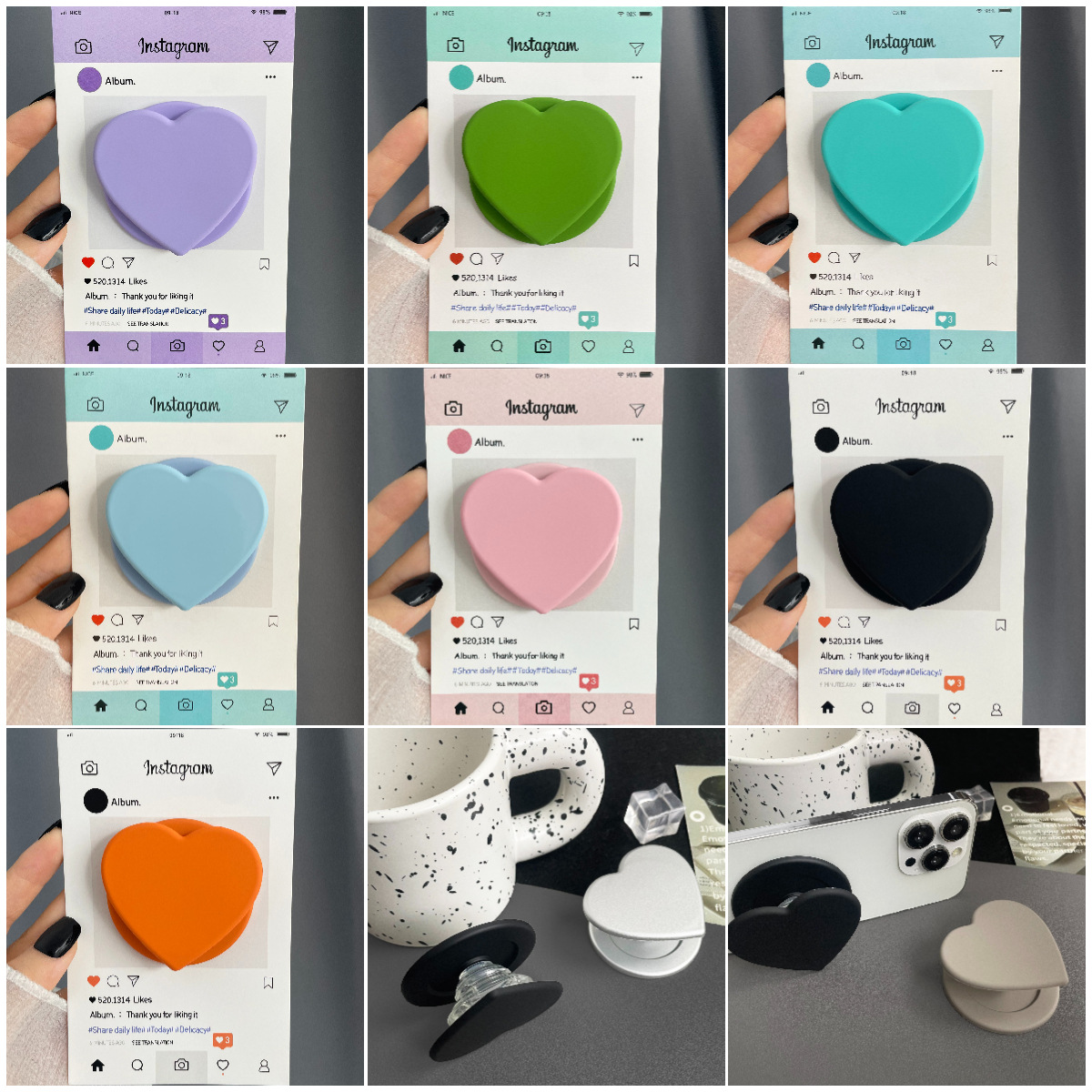 极简ins风纯色磨砂爱心MagSafe磁吸气囊手机支架懒人桌面追剧百搭