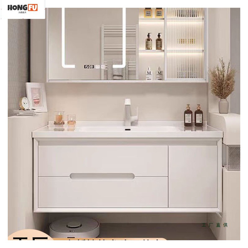 Oak Paint Cream Style Ceramic Integrated Basin Smart Bathroom Cabinet Combination Bathroom Washbasin Hand Wash Basin