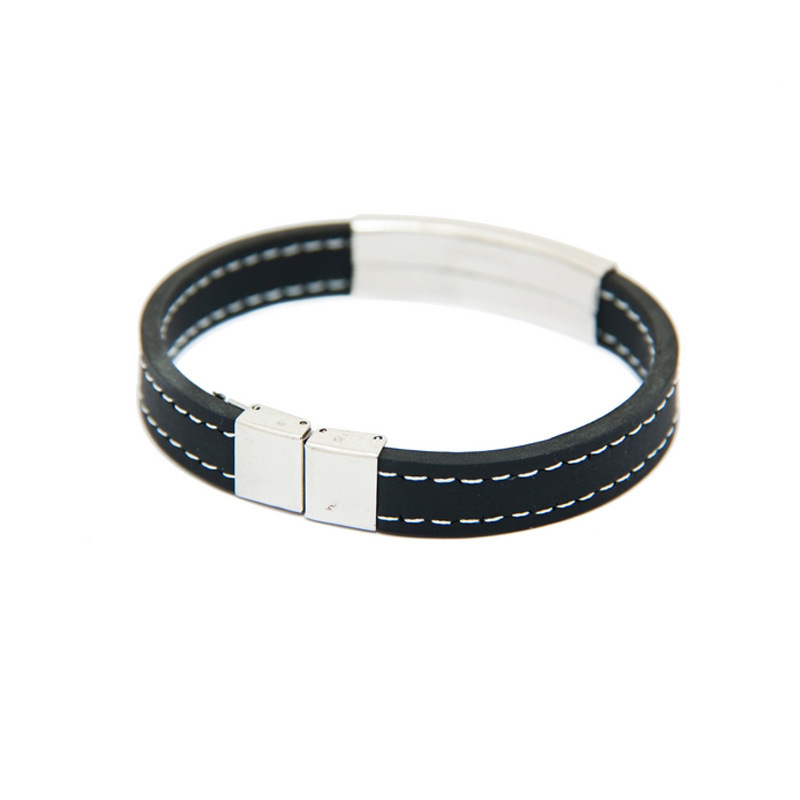 Pulsera de silicona de acero inoxidable de comercio exterior con letras pulseras simples para hombres y mujeres, hebilla de mariposa de cara negra ajustable, joyería pequeña