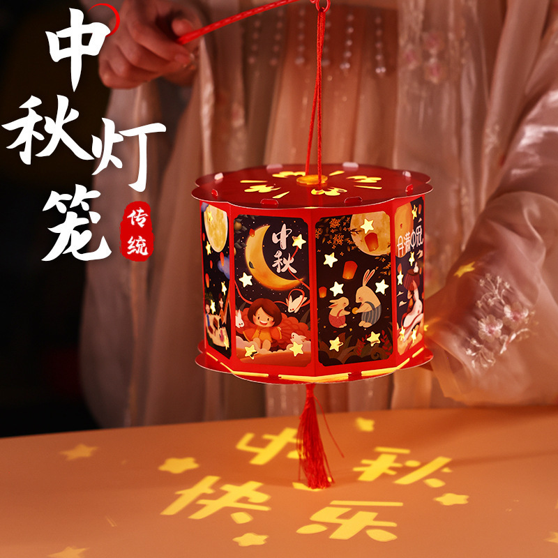 古風漢服玉兎紙提灯di y手作り材料包子供中秋手提げ提灯花灯宮灯|undefined