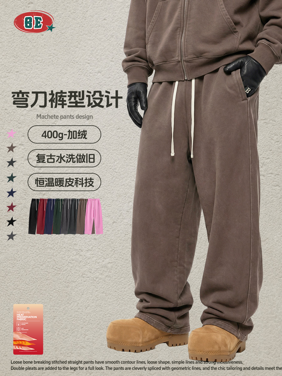 Ropa para Hombre BE | Pantalones Casuales de Hombre, Estilo Americano, Tendencia Invierno 2025, Lavado Retro, Forro Polar, Corte Curvo, Holgados y Rectos