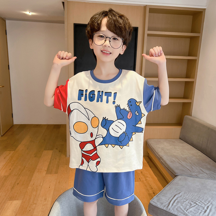 New Children's Pajamas Girls Summer Thin Cartoon Boys Short-sleeved Combed Cotton Baby's Home Clothes Two-piece Suit