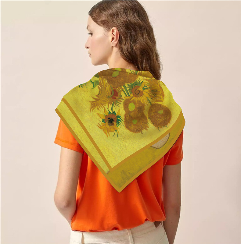Ölgemälde Stil Twill Seide Quadrat für Frauen Van Gogh, Weizenfeld Sonnenblume handgemachte gerollt Rand sc, dekorative_voghion.com