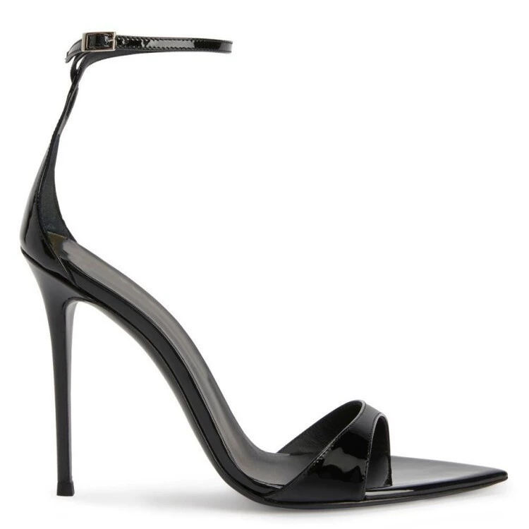 Black summer sandals with a strap, 2023 collection, thin strap, plus size