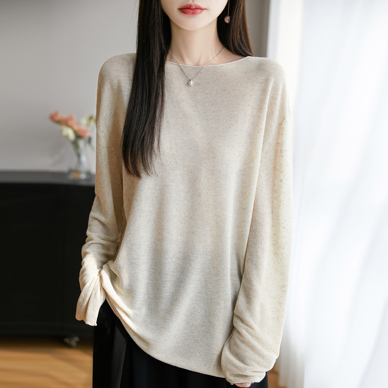 女性用ワンラインカラールーズニットセーター2025春夏新作エアコン付きルーム長袖アウター微透けレイジースタイルトップ|undefined