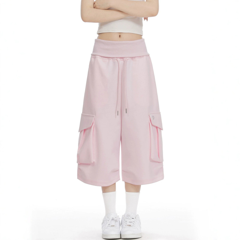 American-Style Casual Large-Pocket Sports Cropped Pants for Women, New Summer Loose Drapey Mid-Length Wide-Leg Cargo Shorts American-Style Casual Large-Pocket Sports Cropped Pants for Women, New Summer Loose Drapey Mid-Length Wide-Leg Cargo Shorts