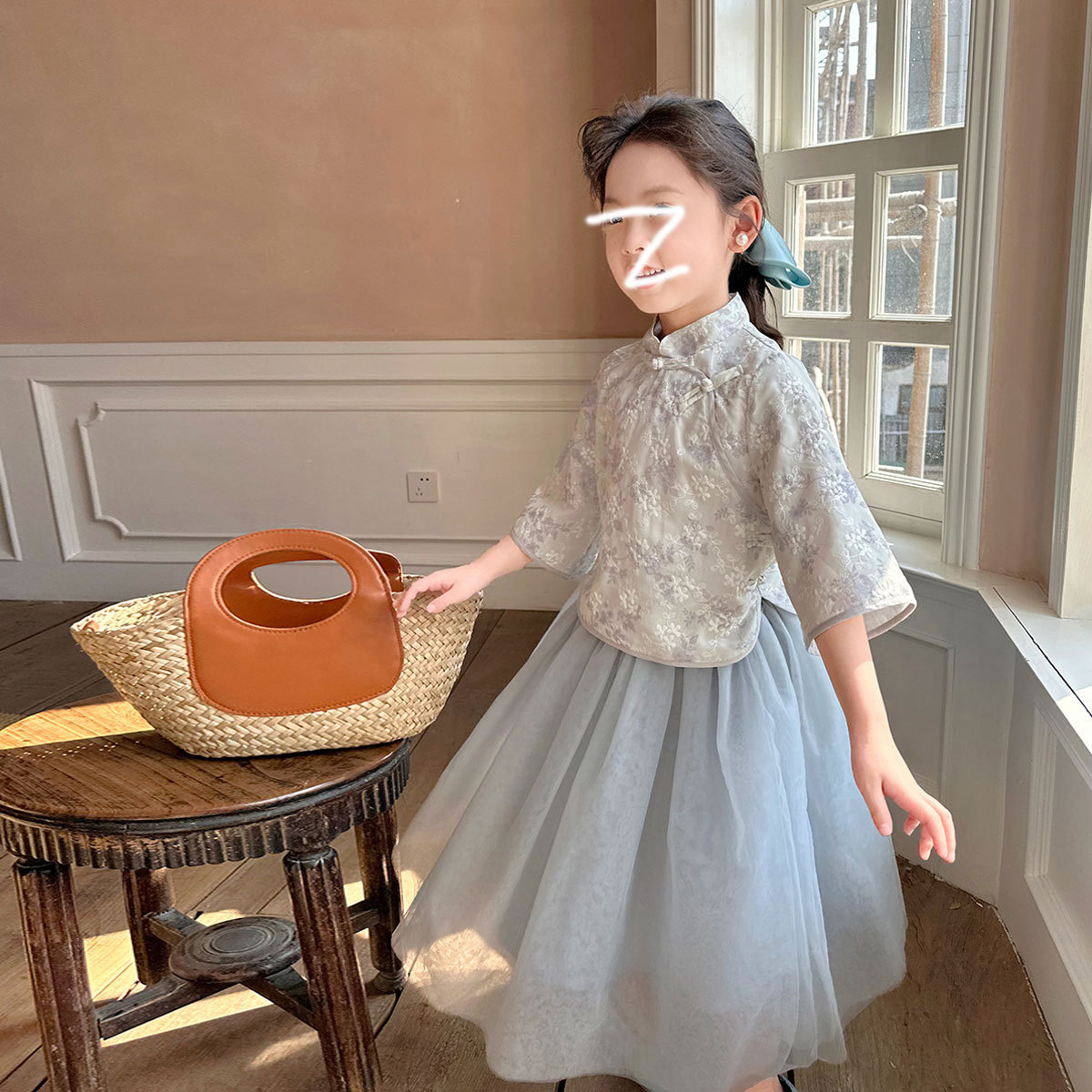 Ladie's Cheongsam Set 2023 Spring and Summer New Children's Ancient Style Princess Dress Baby Chinese Two-Piece Set Trendy 95119